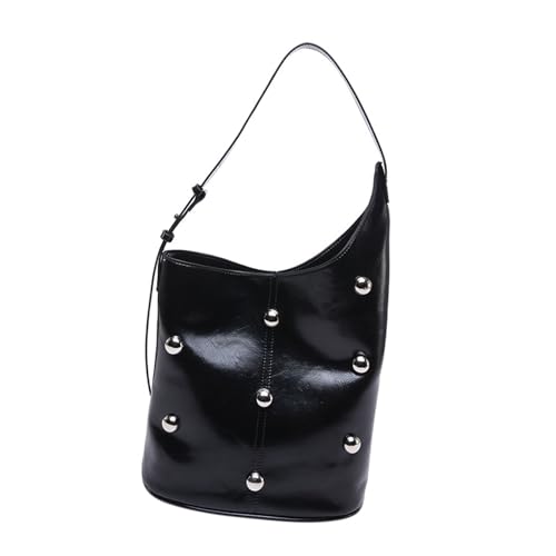 TEMOOUES Damen PU Leder Schulter Bucket Bag Nieten Perlen Große Kapazität Handtasche Unterarm Geldbörse mit verstellbarem Riemen Verstellbarer Riemen Geldbörse von TEMOOUES