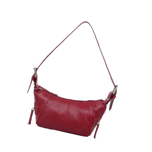 TEMOOUES Einfarbige Achseltasche für Damen und Mädchen, stilvolle Pendlertasche, Retro-Schultertasche, PU-Leder, Unterarmeinkauf, Achselhöhle, einfarbig, Handtasche, passend zu Schultern, Unterarm, a von TEMOOUES