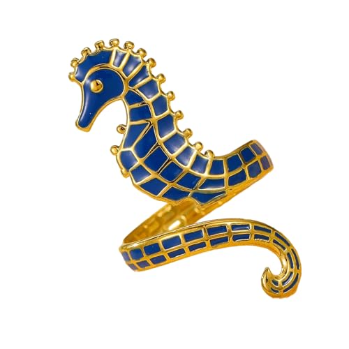 TEMOOUES Eleganter Seepferdchen-Ring mit Öltropfen-Motiv, moderner Seepferdchen-Anhänger mit Öltropfen-Detail für ein einzigartiges modisches Statement, künstlerisches Accessoire, Einheitsgröße, Wie von TEMOOUES