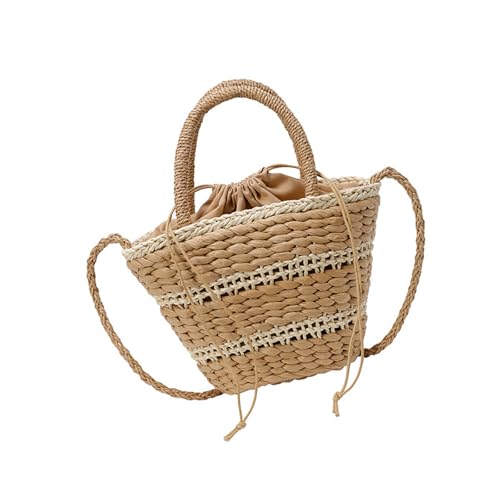 TEMOOUES Freundliche Stroh-Handtasche mit weichem Futter, Umhängetasche, lässige Umhängetasche, Handtasche für Strandurlaub und Stadtspaziergänge, freundliche modische Tasche, khaki, One Size von TEMOOUES