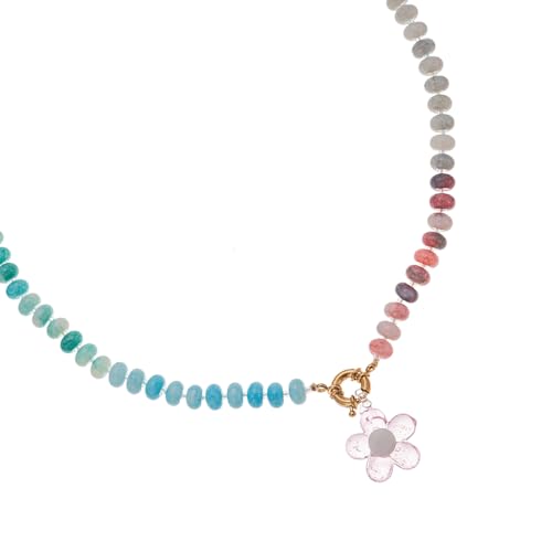 TEMOOUES Halskette mit Regenbogen-Blumen-Perlen, leichter Kupferschmuck für Damen und Mädchen, legere Party, modisches Layering-Anhänger-Accessoire, Einheitsgröße, Wie beschrieben, Wie beschrieben von TEMOOUES