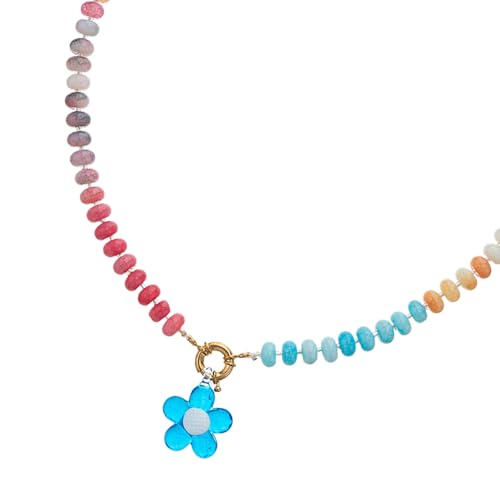 TEMOOUES Halskette mit Regenbogen-Blumen-Perlen, leichter Kupferschmuck für Damen und Mädchen, legere Party, modisches Layering-Anhänger-Accessoire, Einheitsgröße, Wie beschrieben, Wie beschrieben von TEMOOUES