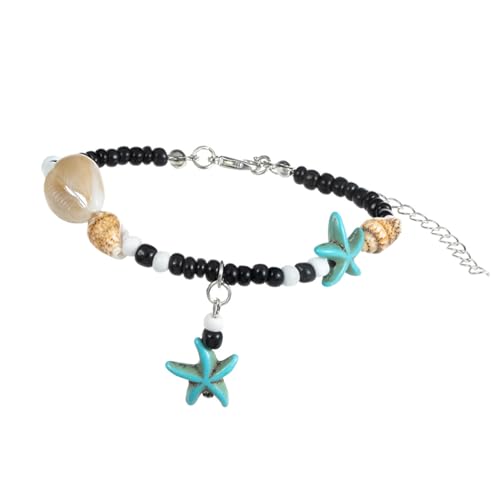 TEMOOUES Handgefertigtes Fußkettchen mit verstellbarem, geflochtenem Seil-Design mit Muscheln und Harzperlen für Strandurlaub, einzigartiges, handgefertigtes Muschel-Fußkettchen, Einheitsgröße, Wie von TEMOOUES
