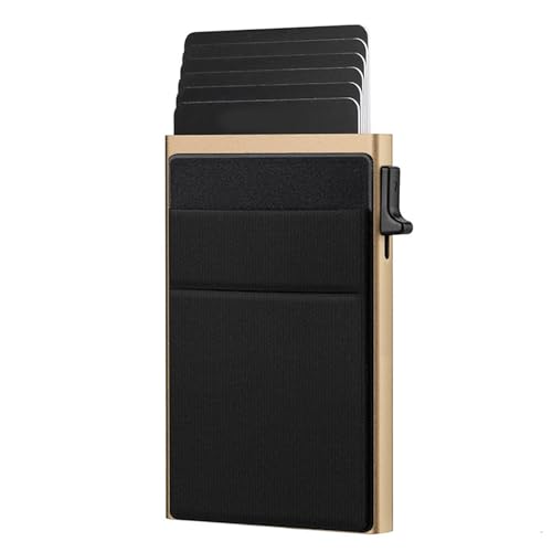 TEMOOUES Kleiner geschützter Aluminium-Karten-Organizer mit Schnellentriegelungsmechanismus, einfach zu bedienen für Geschäftsreisen, unverzichtbarer Metall-Kartenschutz, Goldschwarz von TEMOOUES