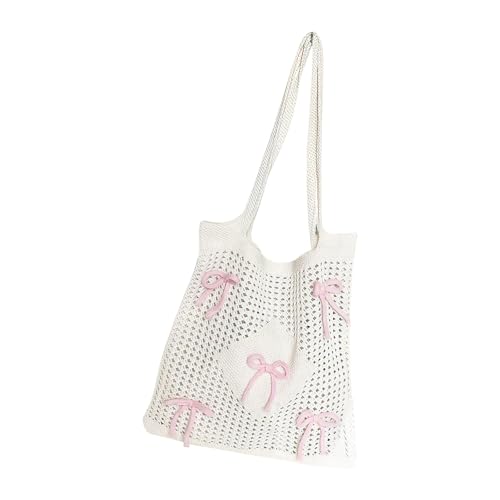 TEMOOUES Mesh Crochet Umhängetasche Damen Faltbar Strand Toted Hippie Handgemachte Geldbörse Casual Casual Schulter Handtaschen, a, One Size von TEMOOUES