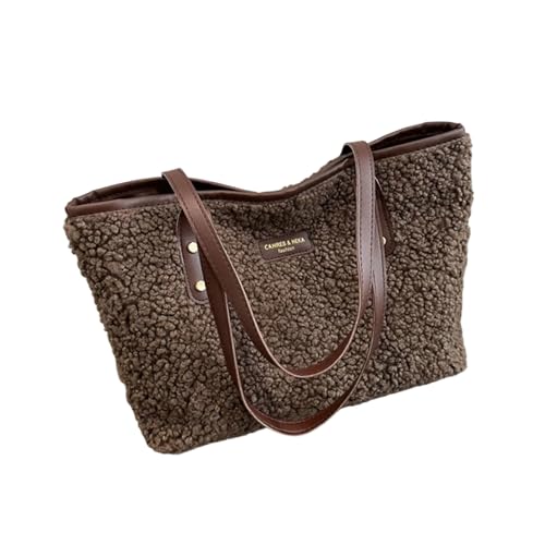 TEMOOUES Praktische Plüsch-Schultertasche zum Tragen von wichtigen Gegenständen in einer einfarbigen Unterarmtasche, Handtasche für modische Stadt, modische Schultertasche für Damen, Kaffeebraun, One von TEMOOUES