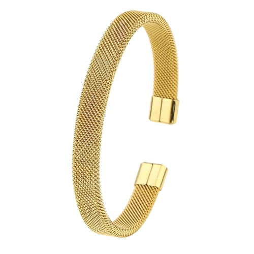 TEMOOUES Schlanker C-förmiger Edelstahl-Armreif mit atmungsaktivem Netz-Design, trendiger Unisex-C-förmiger Armreif, Schmuck für Erwachsene, moderner Edelstahl-Armreif für den täglichen Gebrauch von TEMOOUES