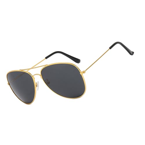 TEMOOUES Sonnenfeste Brille mit Metallrahmen, Unisex, UV400, Sonnenschutz, Brille für Sport und Strand, Urlaub, PC-Linse, Metallrahmen, Goldener Rahmen, graues Stück von TEMOOUES