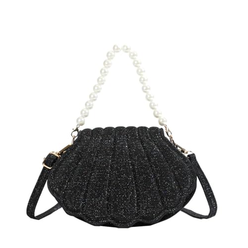 TEMOOUES Stilvolle PU-Shell-Umhängetasche für Damen und Mädchen, Crossbody-Tasche, Geldbörse für den täglichen Gebrauch und besondere Anlässe, Perlen, Handtasche, Geldbörse, Schwarz , One Size von TEMOOUES