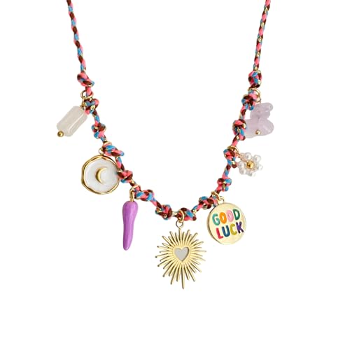 TEMOOUES Trendiges Strandstil-Schmuck-Set mit 16 Ozeanik-Anhängern an stabiler Kupferseilkette in angenehmem Trage-Ton-Finish, Strand-Halsketten-Designs, Einheitsgröße, Wie beschrieben, Wie von TEMOOUES