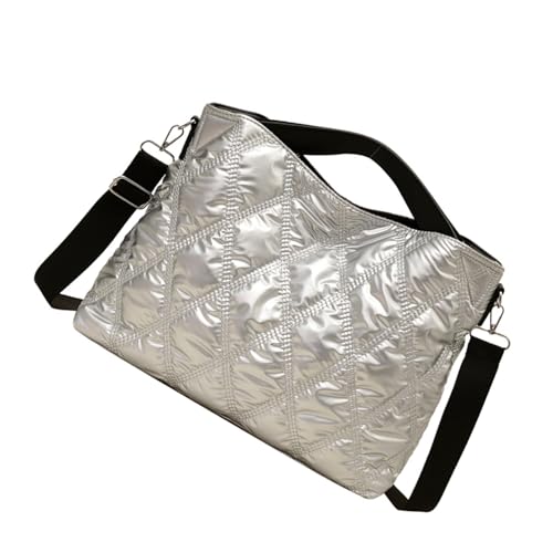 TEMOOUES Unque Stitched Grids Design Ening Bag Wear Resistant Nylon Lightweight Structure Multi Functional Storage Essential Fashion Quilted Embroidery Bag, silber, One Size von TEMOOUES