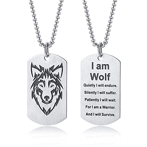 TempBeau Halskette Herren Wolf Ketten Edelstahl Wolf Anhänger Dog Tag Militär Stil Hundemarke Halskette für Männer mit 60cm Kette Herren Schmuck von TempBeau