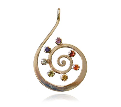 Schmuck Anhänger Kundalini Spirale 50mm, 925 Sterling Silber 7 Chakra Steine Edelsteine, Damen Chakraanhänger Reiki von TEMPELWELT