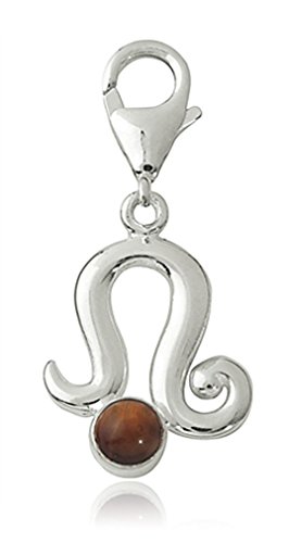 Charm Sternzeichen Anhänger Löwe 20mm, 925 Sterling Silber mit Tigerauge Edelstein braun Sternbild für Armband und Kette von TEMPELWELT