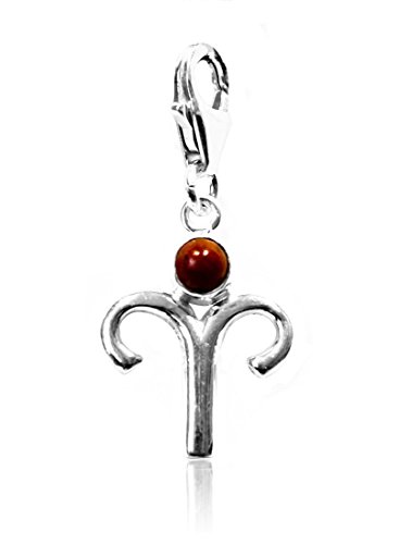 Charm Sternzeichen Anhänger Widder 15 mm, 925 Sterling Silber mit Jaspis Edelstein rot, Sternbild Charms Armband Kette von TEMPELWELT