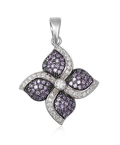 TEMPELWELT Schmuck Anhänger Blüte Blume 24 x 26mm, 925 Sterling Silber besetzt mit Zirkonia Kristall Stein weiß lila, Strassschmuck von TEMPELWELT