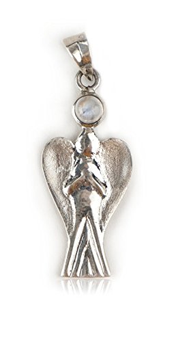 Schmuck Anhänger Engel Schutzengel 27 mm, 925 Sterling Silber mit Edelstein Mondstein Moonstone Schutzstein Talisman von TEMPELWELT