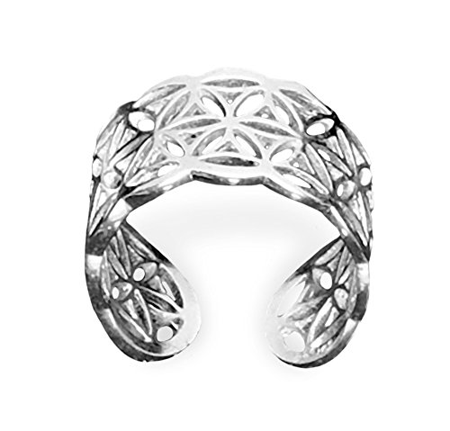 TEMPELWELT Schmuck Fingerring Ring Blume des Lebens, 925 Sterling Silber, größenverstellbar, Lebensblume Schmuckring Silberring von TEMPELWELT