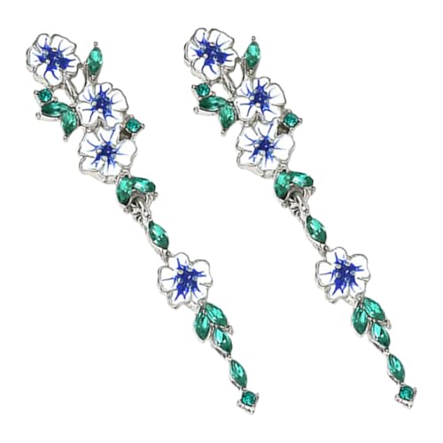 TEMPNAP 1 Paar Blumen Ohrhänger Damen Lange Dangle Ohrringe mit Grünen Blättern und Zirkonia für Festivals und Besondere Anlässe um Ihre Schönheit zu Unterstreichen von TEMPNAP