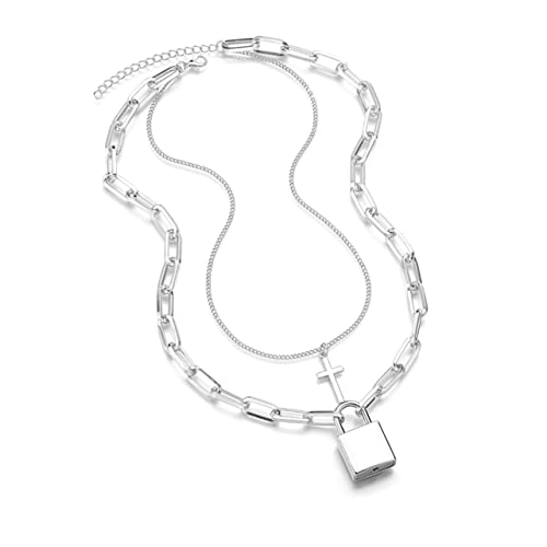TEMPNAP 1 Stück Punk Style Kreuzkette für Frauen Doppellagige Halskette Legierung Silber Vielseitig Einsetzbar für Partys und Festivals von TEMPNAP
