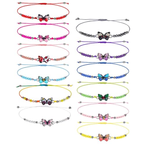 TEMPNAP 12 Stück Teiliges Freundschaftsarmband Set mit Bunten Schmetterlingen und Perlen Einstellbare Geflochtene Armbänder für Mädchen als Party Mitgebsel und von TEMPNAP