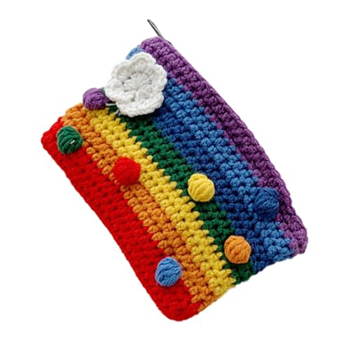 TEMPNAP Regenbogentasche Aus Gestricktem Wollgarn Mit Blumenmuster Als Geldbörse Oder Handytasche Geeignet Praktisch Und Langlebig Für Reisen Und Shopping von TEMPNAP
