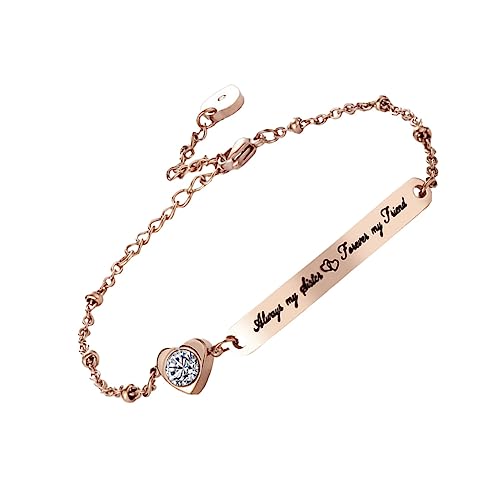 TEMPNAP 1Stück Schriftzug Armband mit Kette für Frauen Gravur Armband Roségold Perfektes für Schwestern und Freundinnen Einzigartiger Schmuck für Besondere Anlässe von TEMPNAP