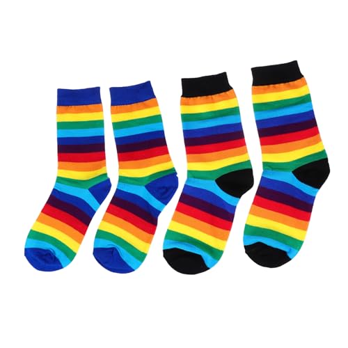 TEMPNAP 2 Paare Baumwollsocken mit Modischem Regenbogenstreifen Mittellange Elastische Warme Freizeitsocken für Damen und Mädchen Atmungsaktiv Angenehm Strapazierfähig für Winter und von TEMPNAP