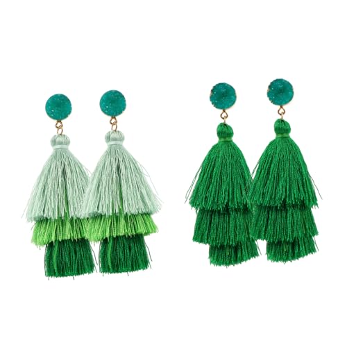 TEMPNAP 2 Paare Patrick's Day Bohemian Quastenohrringe für Frauen Dreilagige Tiefgrüne und Grüne Ohrhänger für Feiern Geburtstage und Alltag von TEMPNAP