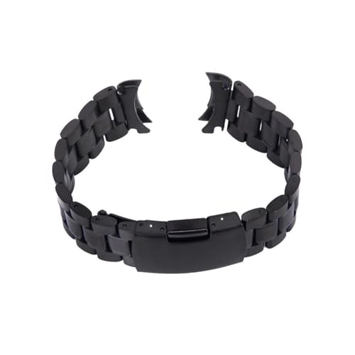 TEMPNAP 2 Stück Edelstahl Uhrenarmband mit Gebogenem Ende Robustes Gliederarmband Stärke mit Federstegen Schwarze Faltschließe mit Push button Robust und Komfortabel für Herren und Damen von TEMPNAP