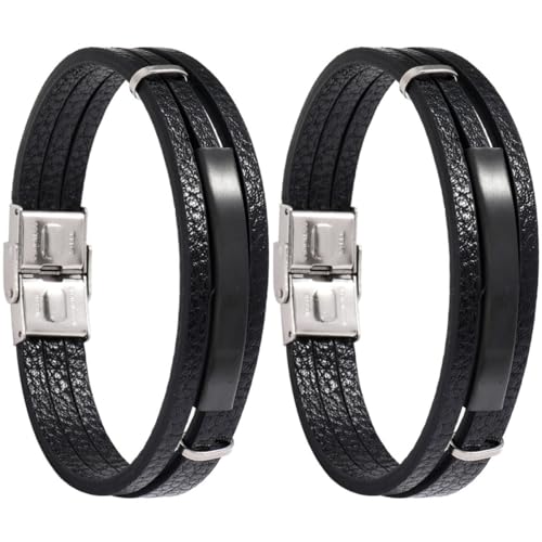 TEMPNAP 2 Stück Herrenarmband Schwarzem Mehrlagiges Armband für Coolen Punk Stil Handgelenksdekoration Langlebig und Hautfreundlich Perfektes von TEMPNAP