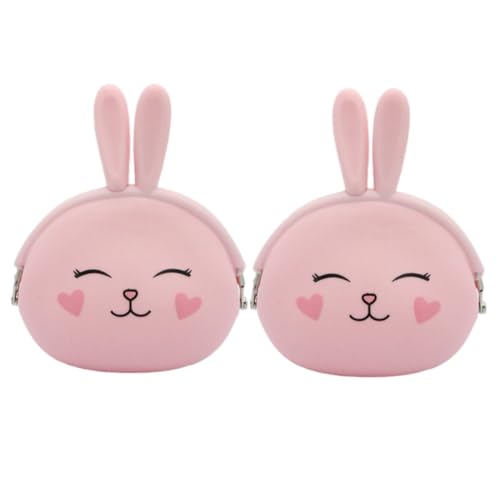 TEMPNAP 2 Stück Kleines Silikon Münzbeutel mit Süßem Hasen Design Kompakte Geldbörse für Damen und Mädchen Leichter Schlüssel und Wechselgeldbeutel Tragbar für Alltag Schule und Reisen von TEMPNAP