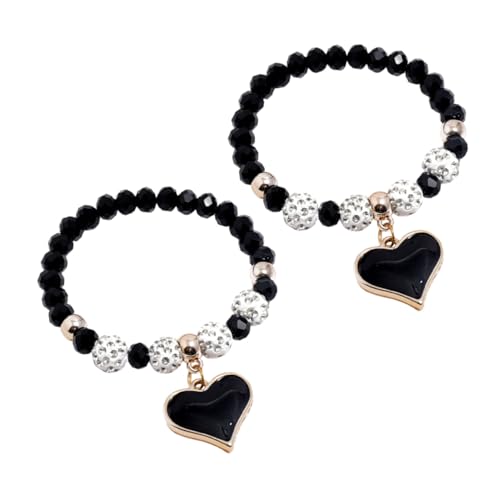 TEMPNAP 2 Stück Schlichtes Teiliges Kristallarmband mit Schwarzen Herzperlen Elegantes Handjuwel Vintage Armband für Damen und Herren für von TEMPNAP