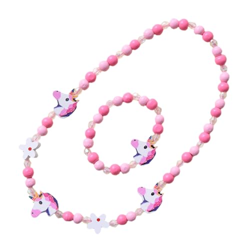 TEMPNAP 2 Stück Teiliges Set Schmuckset Bunte Holzperlen Einhorn Armband und Halskette für Mädchen Kreatives Bastelset für Accessoires von TEMPNAP
