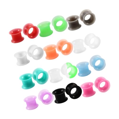 TEMPNAP 24 Stück Teiliges Silikon Ohr Tunnel Set Plugs Double Flared Flesh Tunnels Gemischte Farben Piercing Schmuck für Frauen und Partys von TEMPNAP