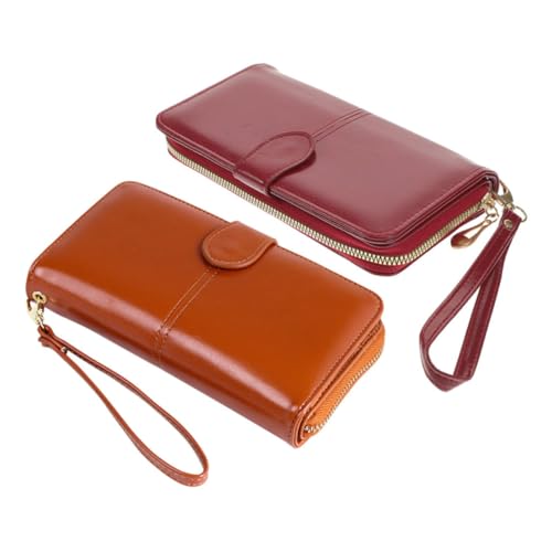 TEMPNAP 2stücke Damen Geldbörse Aus Pu-Leder Kompakte Und Tragbare Geldtasche Für Reisen Multifunktionale Handytasche Und Weinrot Für Alltag von TEMPNAP