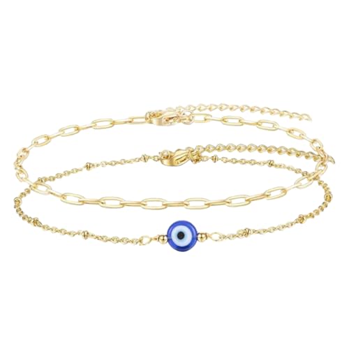 TEMPNAP 2Stücke Goldenes Armband mit Blauem Bösem Auge Charm Einstellbares Schutzarmband für Damen Handgefertigter Schmuck für Partys und Alltag von TEMPNAP