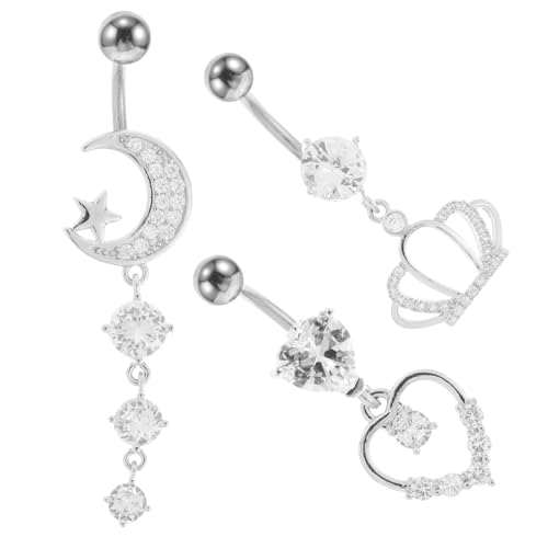 TEMPNAP 3 STÜCKE Bauchnabelpiercing Zirkonia und Mondform Elegantes Bauchnabelring Schmuckset für Damen für Partys und Freizeit Hautfreundlich und Langlebig von TEMPNAP