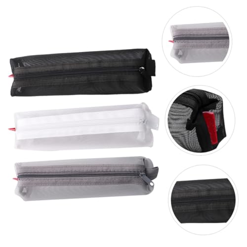 TEMPNAP 3 Stück Große Kapazität Federtasche aus Langlebigem Transparenter Mesh Stifttasche für Stifte Lineal Radiergummi Kompakt Vielseitig Einsetzbar für Schule Büro und Zufällige Farbe von TEMPNAP