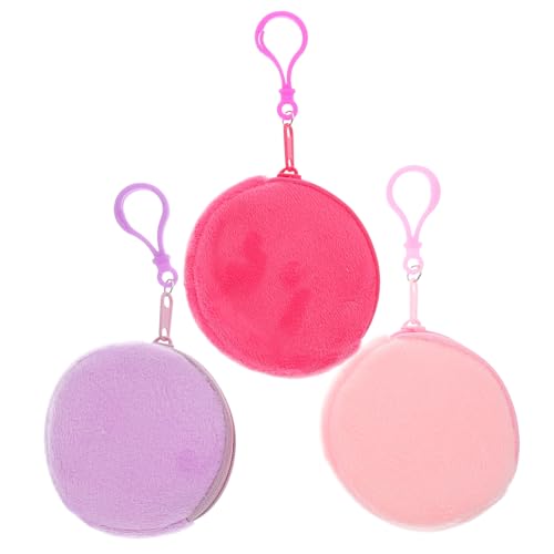 TEMPNAP 3 Stück Kuscheliges Münzgeldbörsen Kleine Runde Plüschgeldbörsen mit Reißverschluss Vielseitig als Schlüsselanhänger Ohrhörer Kleinteile aufbewahrung Tragbar und Sicher von TEMPNAP