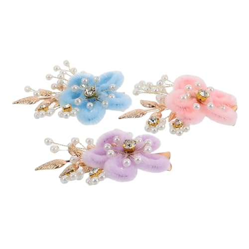 TEMPNAP 3 Stück Teiliges Braut Haarclip mit Perlen und Blättern Handgefertigte Kuschelige Haarspangen Rosa Hellblau und Hellviolett Eleganter Haarschmuck für Hochzeit Brautjungfern und von TEMPNAP