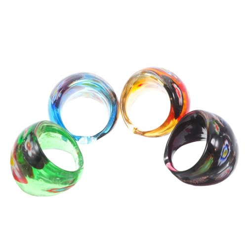 TEMPNAP 4 Stck Glasringe für Damen Dekorative Finger Ringe Geeignet für Partys und Besondere Anlässe Verschiedenen Farben Gelb Grün Blau Schwarz mit Einzigartigem Design von TEMPNAP