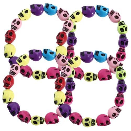 TEMPNAP 4 Stück Teiliges Gothic Armband mit Bunten Perlen Punk Wristband im Halloween Stil Stylisches Skull Schmuckstück für Damen und Herren Auffälliges Handgelenk Accessoire von TEMPNAP
