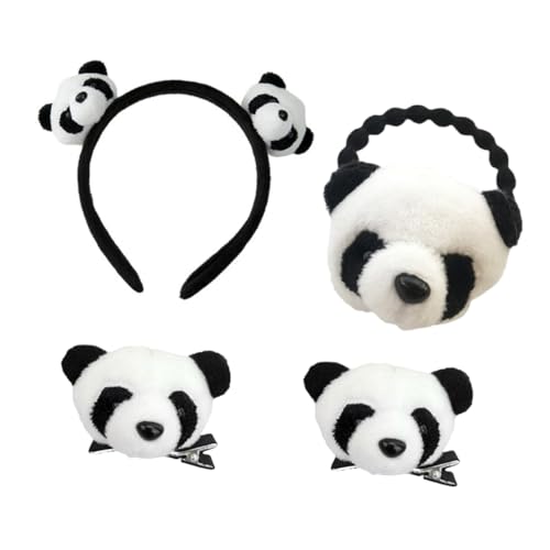TEMPNAP 4 Stücke Teiliges Panda Haaraccessoire Set Cartoon Haarschmuck mit Haarreif Haarklammern und Haargummi für Partys und Täglichen Gebrauch für Cosplay und Feiern von TEMPNAP