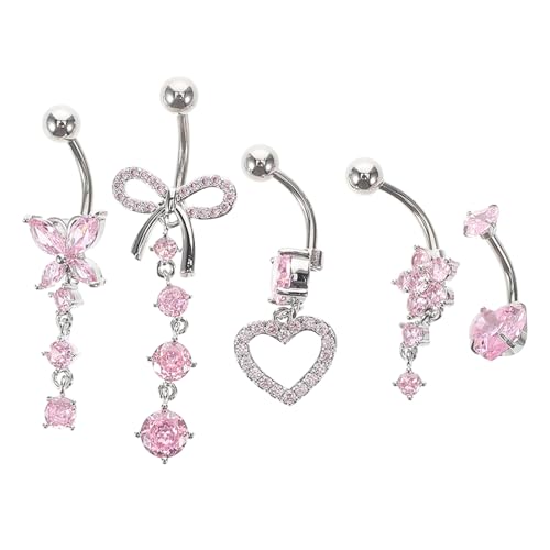 TEMPNAP 5 Stück Bauchnabelringe Set für Damen Teiliges Schmuckset mit Herz Schmetterling Schleife und Blume Stilvolle Piercings für Verschiedene Anlässe von TEMPNAP