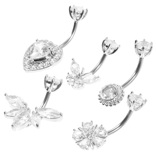 TEMPNAP 5 Stück Teiliges Bauchnabelpiercing für Damen mit Dekoration Bauchschmuck Ringe Herz Schmetterlings und Blumen Designs für von TEMPNAP