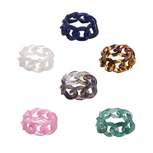 TEMPNAP 6 Stück Farbige Kettenförmige Resin Ringe Handringe Schmuck für Partys und Alltag Einzigartiges Design Hautfreundliches Material Anpassbar und Farbe Zufällige Zufällige Farbe von TEMPNAP