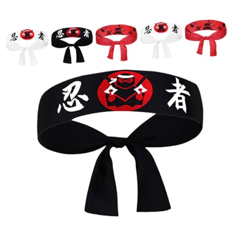 TEMPNAP 6 Stück Teiliges Japanisches Stirnband mit Verstellbarer Passform Einzigartigem Ninja print Geeignet als Karate Koch accessoire für Herren für Sport Party und Tägliche Dekoration von TEMPNAP