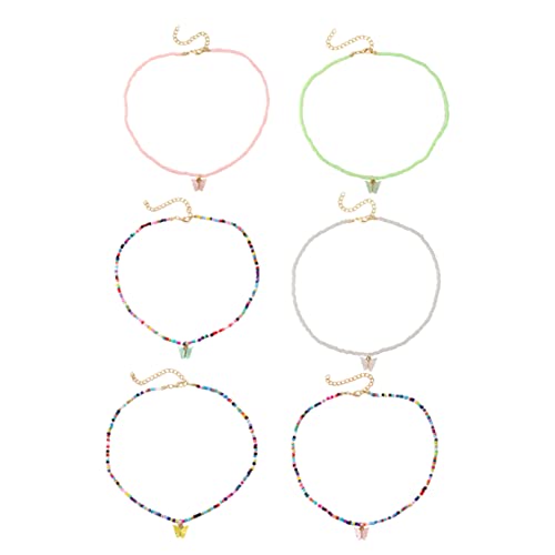 TEMPNAP 6stücke Schmetterling Kette Böhmische Halskette Schmetterlings-halskette Bunte Schlüsselbeinkette Reisperlenkette Sommer Schmuck Für Frauen Teenager von TEMPNAP