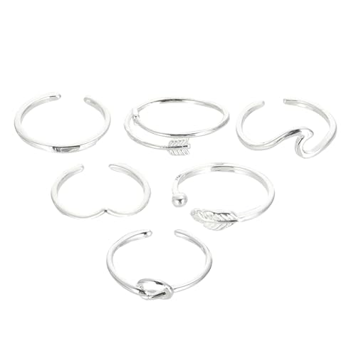 TEMPNAP 6Stücke Teiliges Verstellbare Ringe Stapelbare Fingerringe für Damen Silber Einzigartiges Design Einfach zu Anzupassen von TEMPNAP